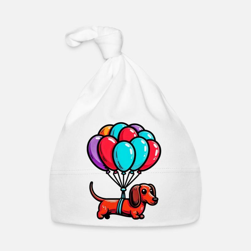 Dackelhund mit Luftballons Baby Bio-Mütze