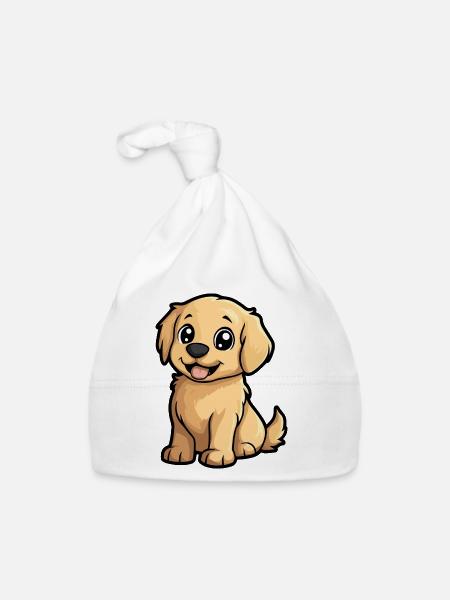 Golden Retriever Hund Comic Niedlich - Baby Bio-Mütze - Weiß - Vorne