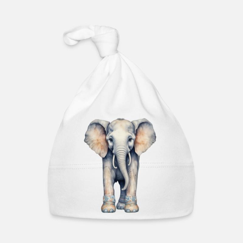 Éléphant avec des bottes colorées - Bonnet bio Bébé - blanc