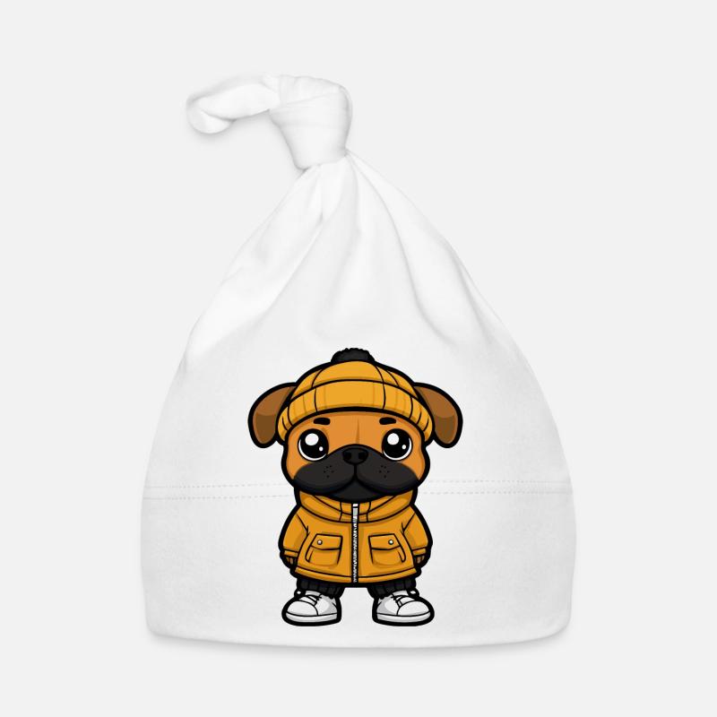 Dessin animé de chien boxeur - Bonnet bio Bébé - blanc