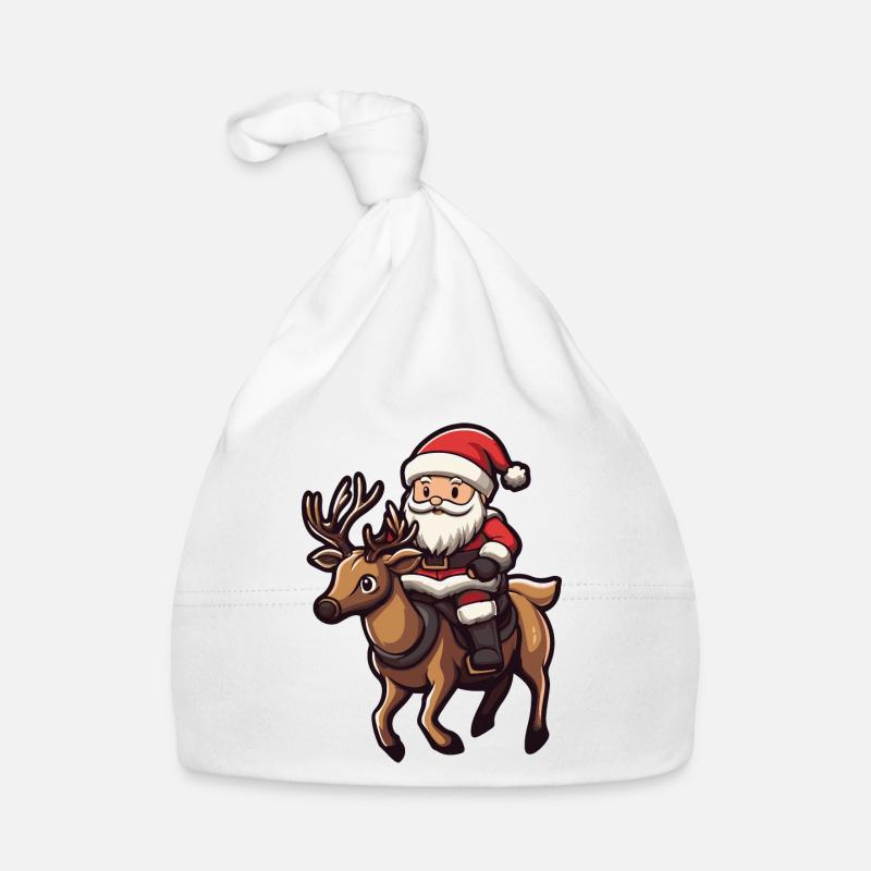 Cerf Père Noël Dessin animé - Bonnet bio Bébé - blanc