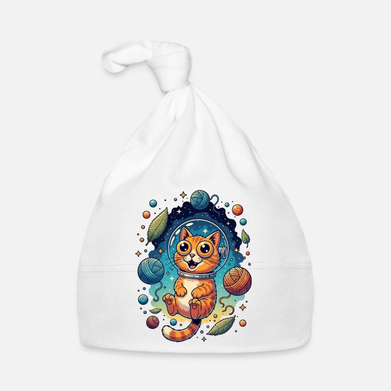 Psychedelic Space Cat - Organic Baby Cap - white