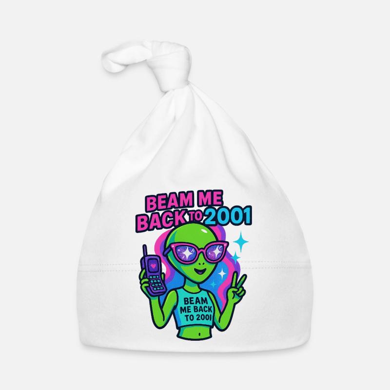 Alien rétro avec thème 2001 et signe de paix Bonnet bio Bébé