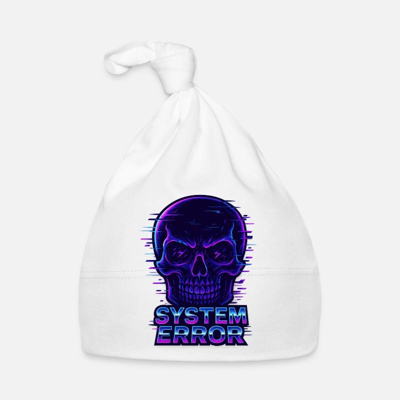 Neon Glitch Skull with System Error Text - Organic Baby Cap - white