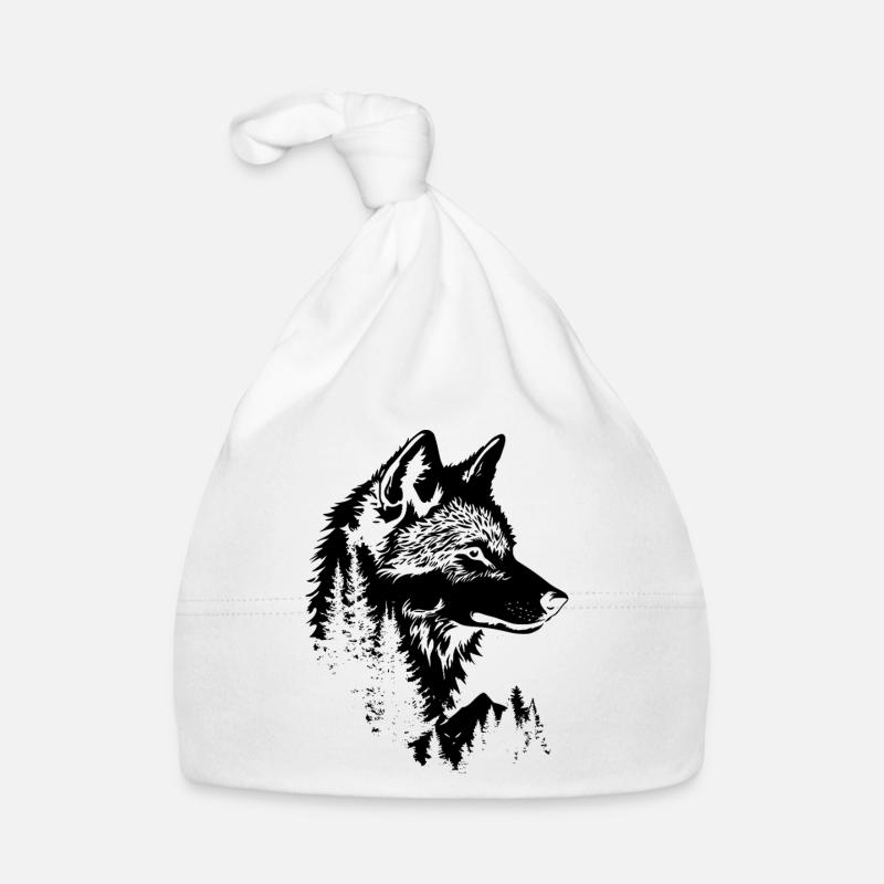 Silhouette de forêt de visage de loup Bonnet bio Bébé