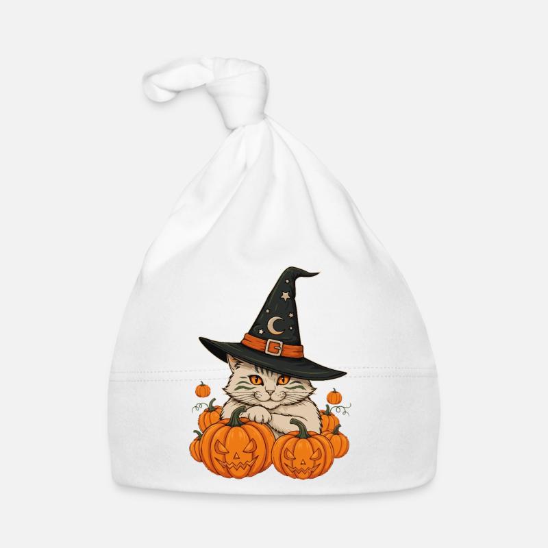 Whiskered Witch Among Pumpkins Organic Baby Cap