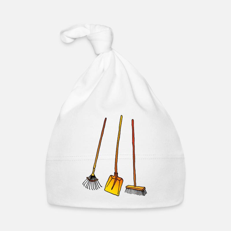 Râteau à feuilles, pelle et balai - Bonnet bio Bébé - blanc