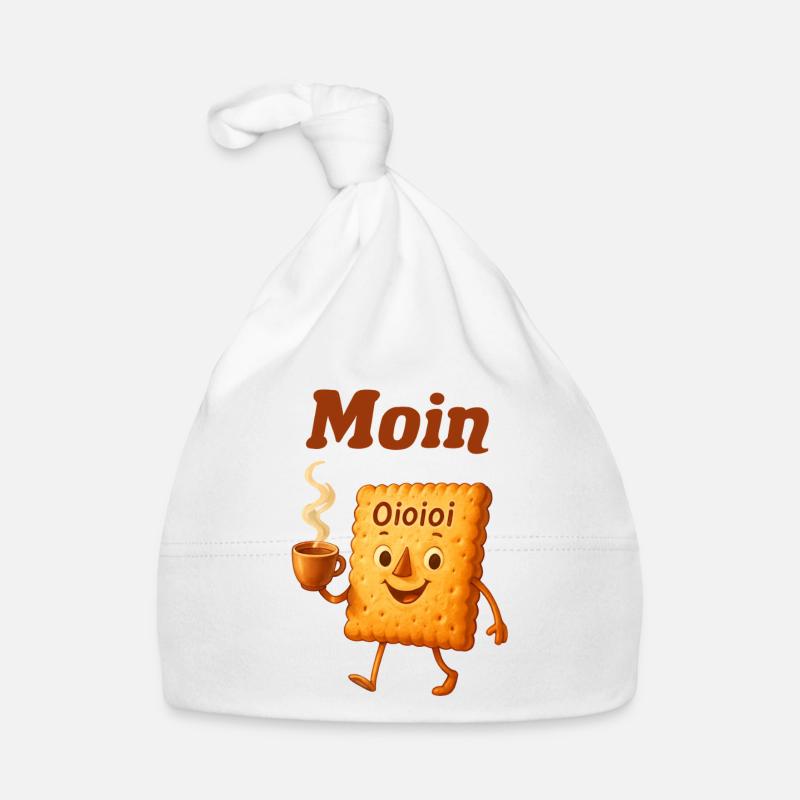 Moin biscuit dessin animé motif café - Bonnet bio Bébé - blanc