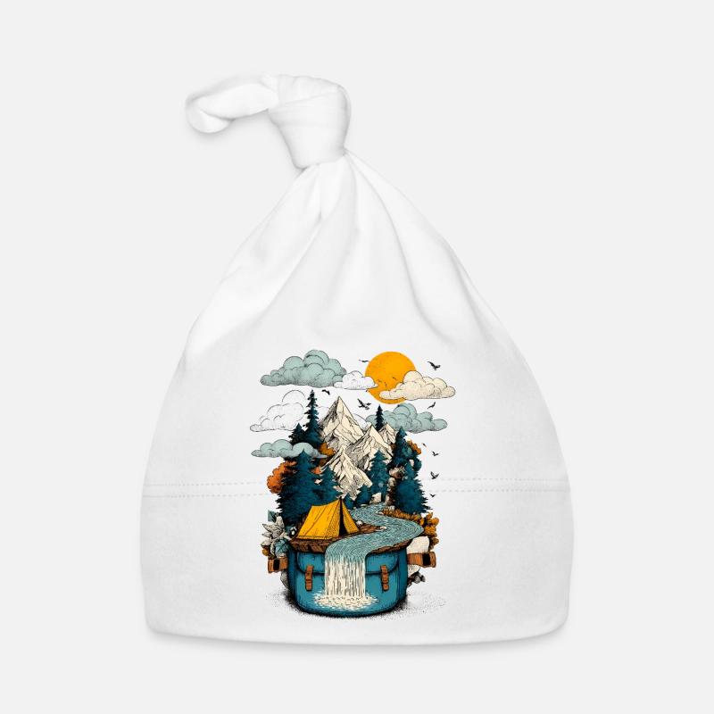Mountain Lake Path - Camping Backpacker Motif Organic Baby Cap