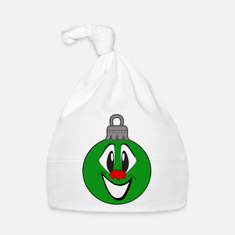 Grüne Weihnachtsbaumkugel mit Lächeln Baby Bio-Mütze