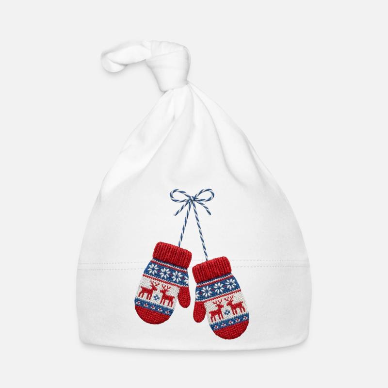 Christmas mittens in embroidered look (printed) Organic Baby Cap
