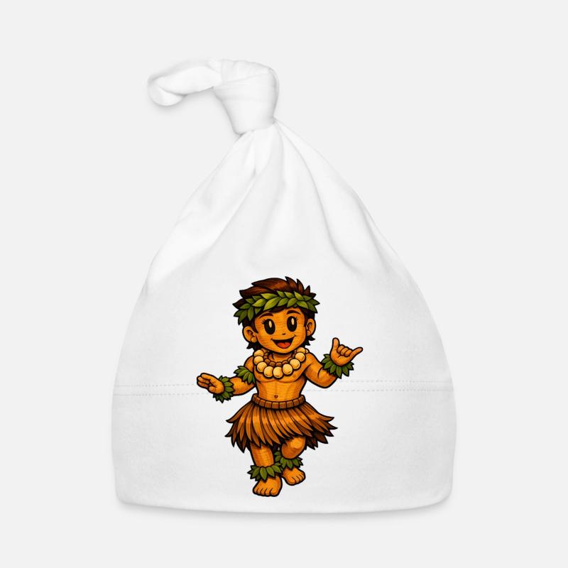 Danseuse de hula style hawaïen - Bonnet bio Bébé - blanc