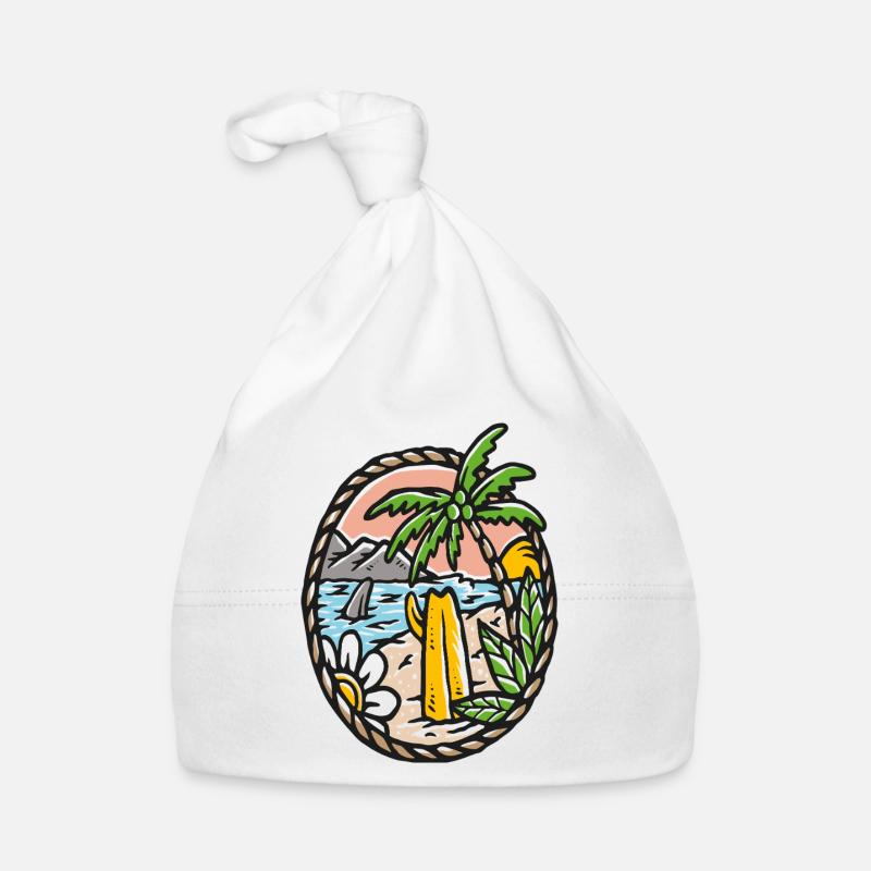 Beach Dream Palm Tree Waves Circle Frame Organic Baby Cap