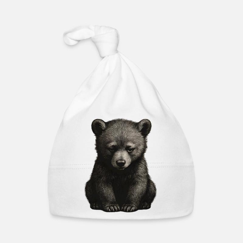 Black and White Bear Cub Organic Baby Cap
