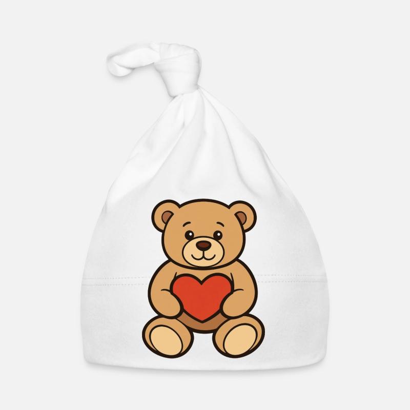 Dessin de bande dessinée Teddy Bear avec Cœur - Bonnet bio Bébé - blanc
