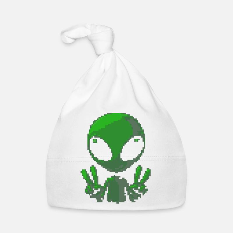 Pixel Green Alien Peace Sign Organic Baby Cap