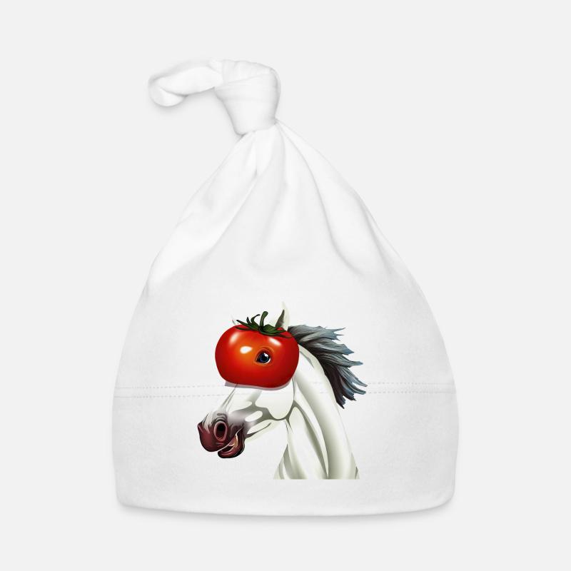 Cheval à tête de tomate - Œuvre d’art unique Bonnet bio Bébé