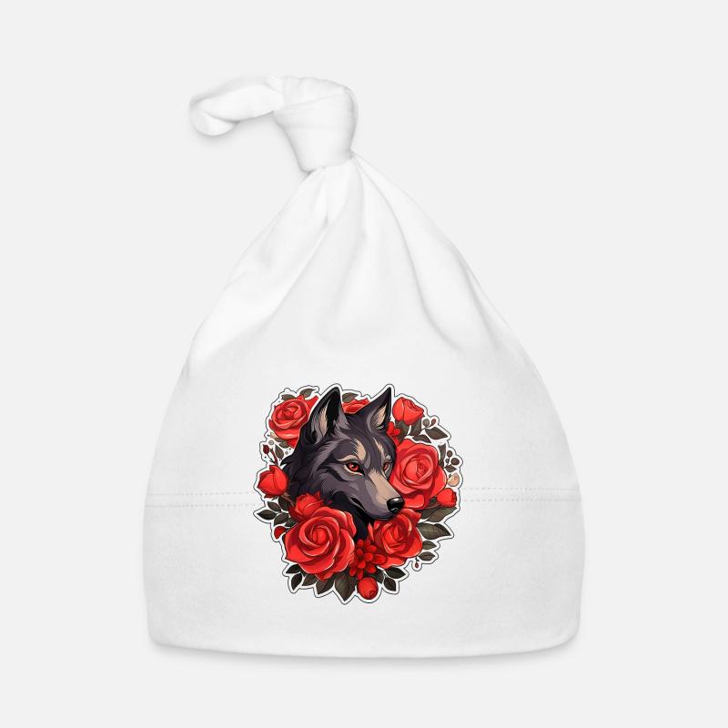 Gothic Wolf and Roses Illustration Organic Baby Cap
