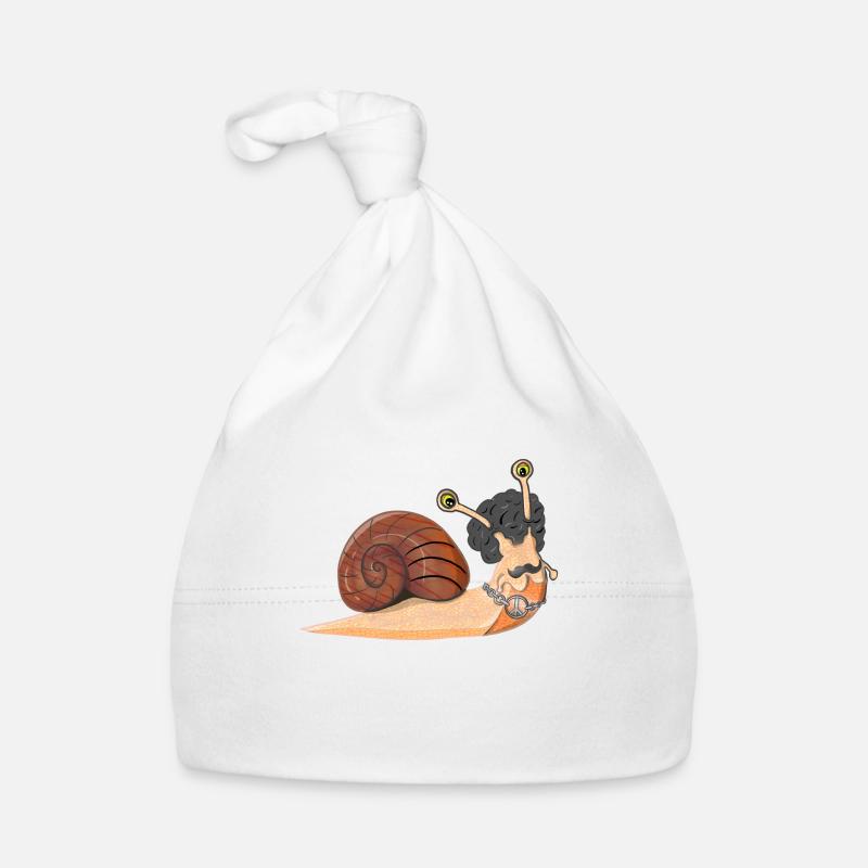 Retro Disco Hippie Snail with Peace Sign Organic Baby Cap