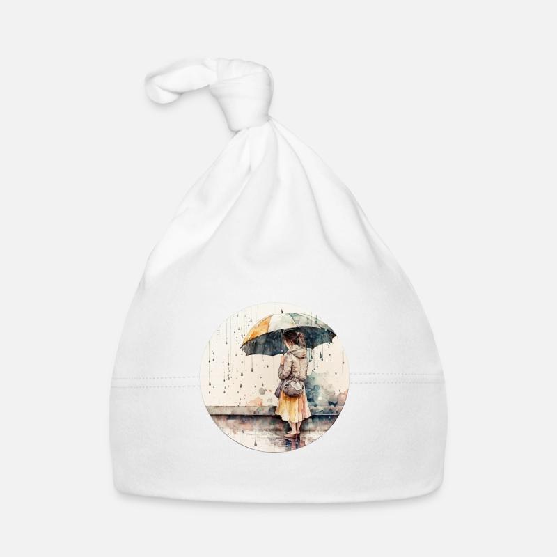 Fille parapluie - Bonnet bio Bébé - blanc