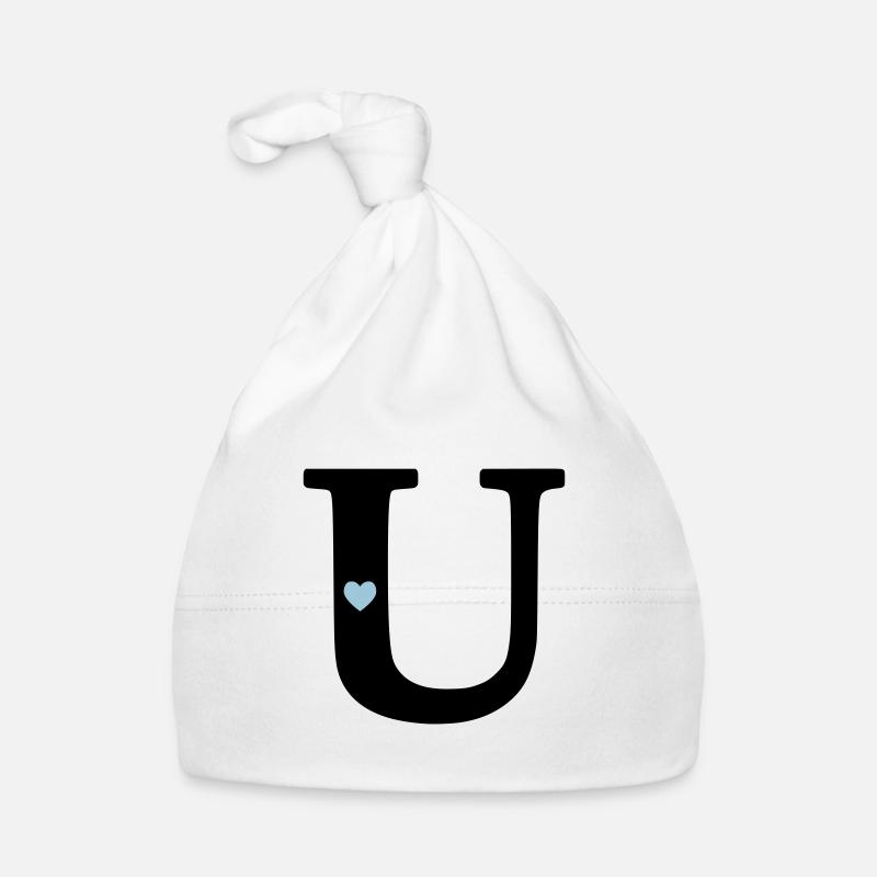 Letter U Initial Letter - Organic Baby Cap - white