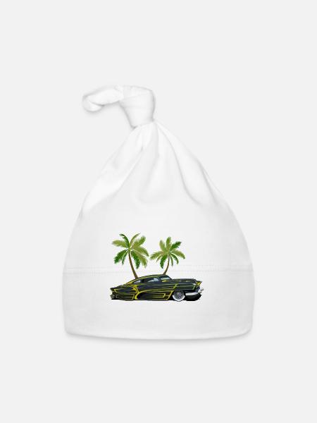 Palm tree vintage car hot rod old american - Organic Baby Cap - white - Front