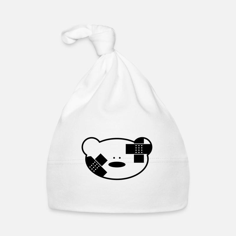 Ours en peluche drôle avec du plâtre - Bonnet bio Bébé - blanc