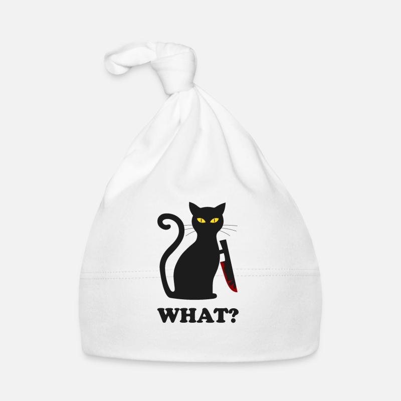 chat noir coupable avec un couteau | Idée cadeau - Bonnet bio Bébé - blanc