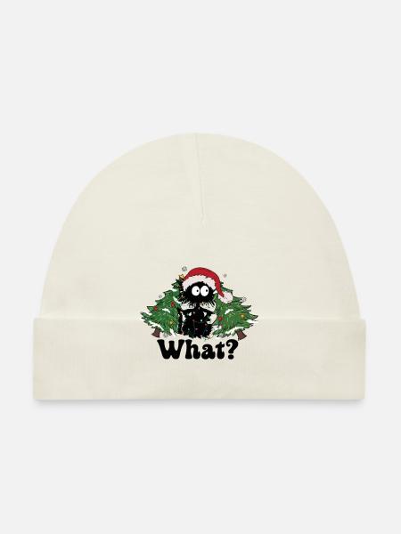 Katze Weihnachten Weihnachtskatze Geschenk - Baby Bio-Mütze - Weiß - Vorne