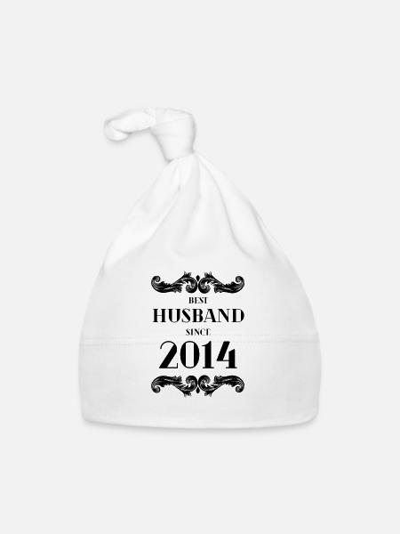 Bester Ehemann seit 2014 Hochzeitstag - Baby Bio-Mütze - Weiß - Vorne
