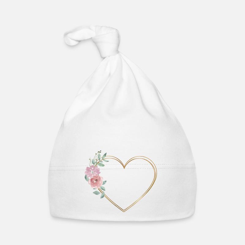 Fleurs de coeur personnalisables - Bonnet bio Bébé - blanc