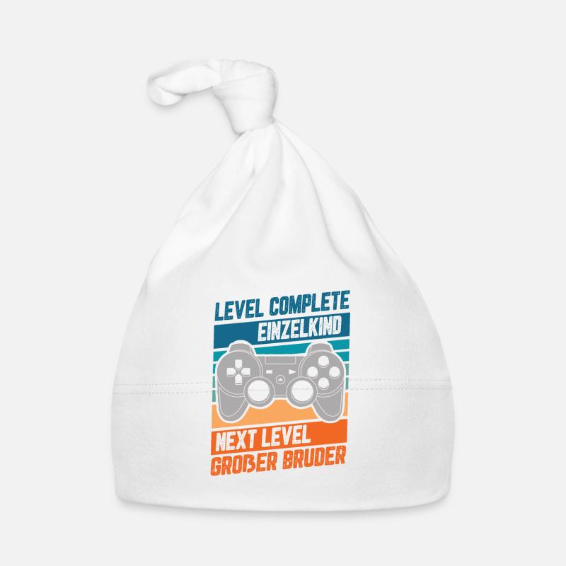 Level Complete Einzelkind Nextd Level Bruder Gamer - Baby Bio-Mütze - Weiß