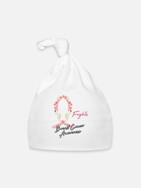 Cadeau de chimio de combat de fleur de ruban de cancer du sein - Bonnet bio Bébé - blanc - Devant
