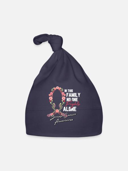 Breast Cancer Ribbon Flower Fight Chemo Gift - Organic Baby Cap - navy - Front