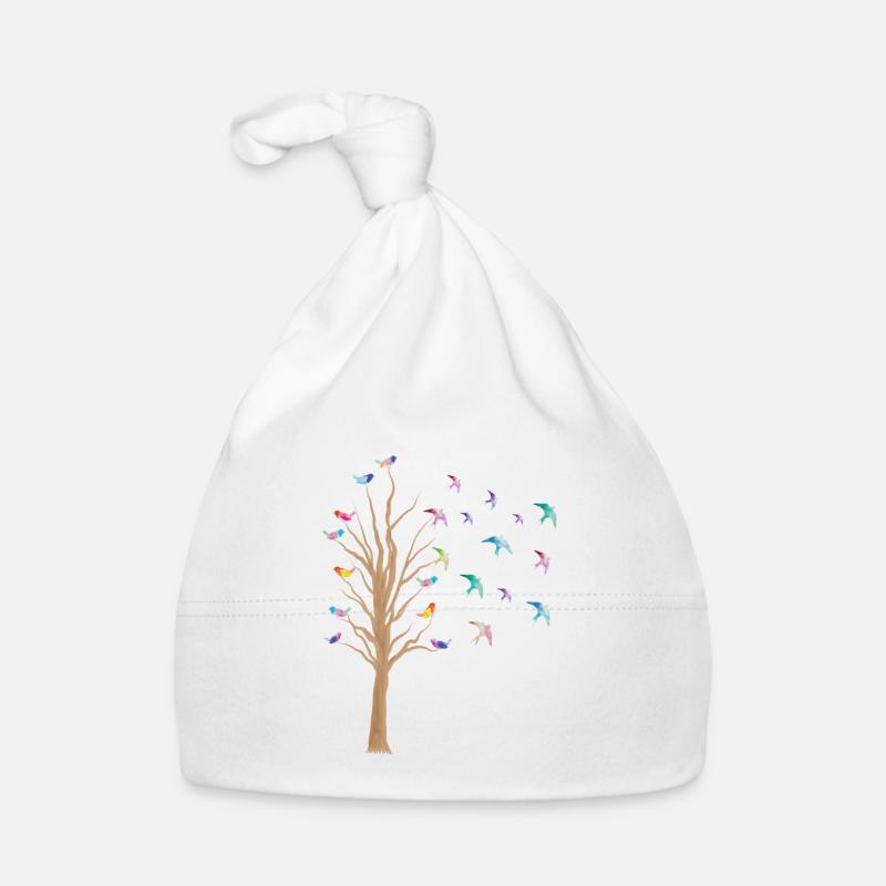 oiseau arbre oiseaux Observer l’essaim d’oiseau Cadeau - Bonnet bio Bébé - blanc