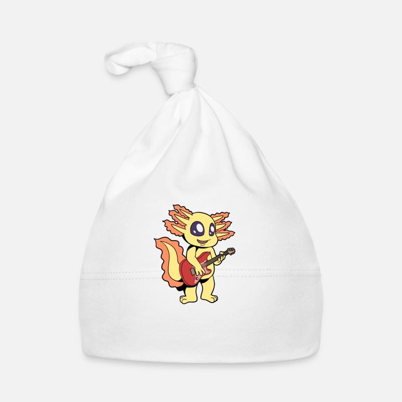 Comic Axolotl spielt E-Gitarre Baby Bio-Mütze