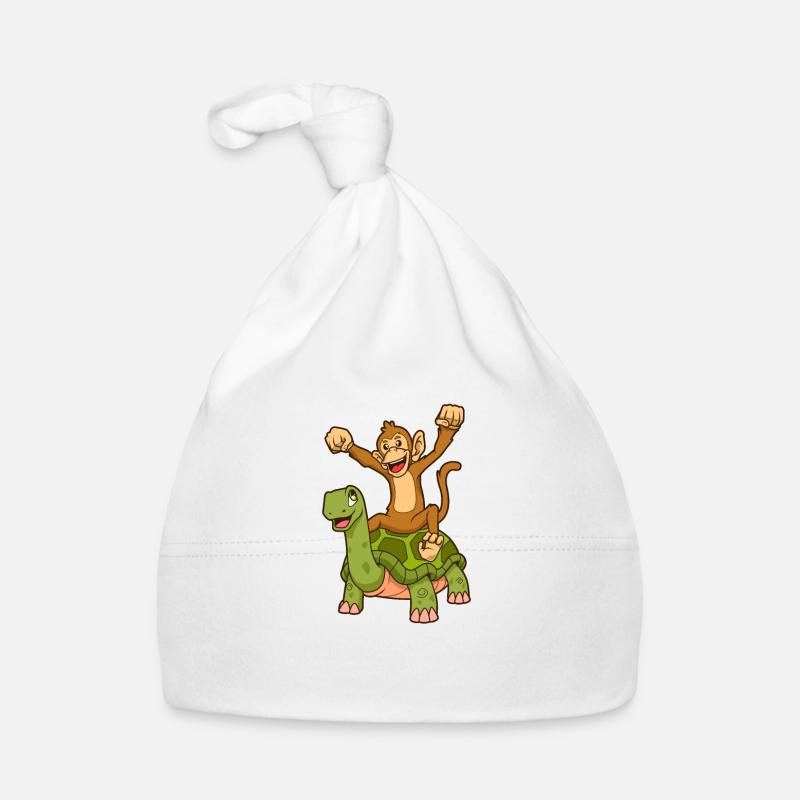 Comic - Monkey sits on turtle Organic Baby Cap