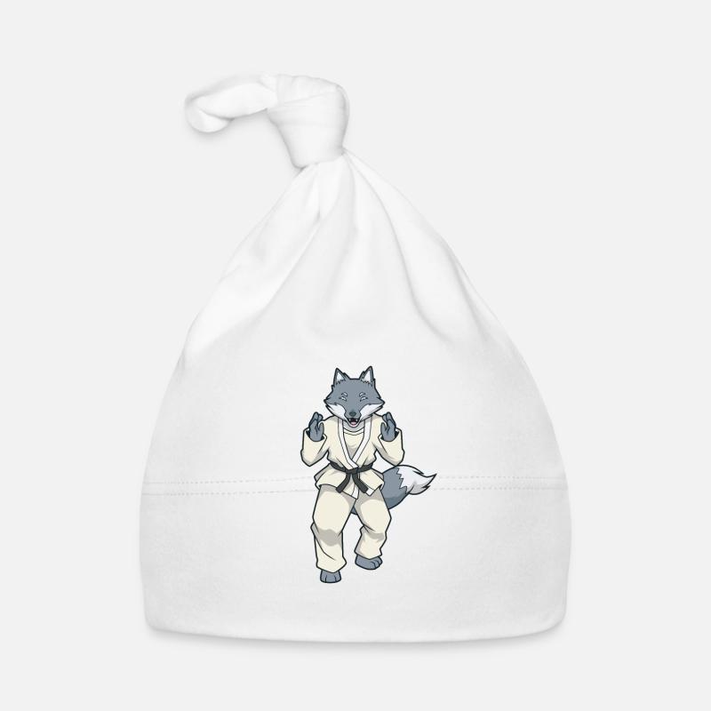 Comic Wolf fait du judo - Bonnet bio Bébé - blanc