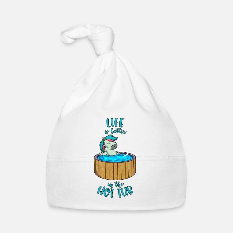 Licorne dans la piscine - La vie est meilleure dans le bain à remous - Bonnet bio Bébé - blanc
