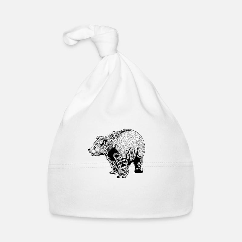Black and White Drawing - Brown Bear Organic Baby Cap