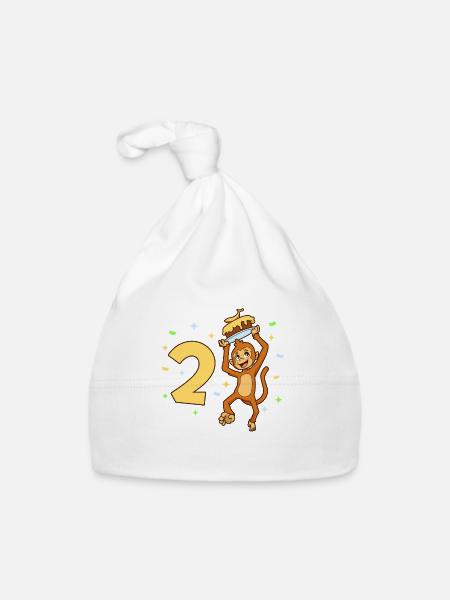 With monkey - children's birthday 2 years - Organic Baby Cap - white - Front