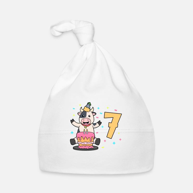 With Cow - Children's Birthday 7 Years Organic Baby Cap