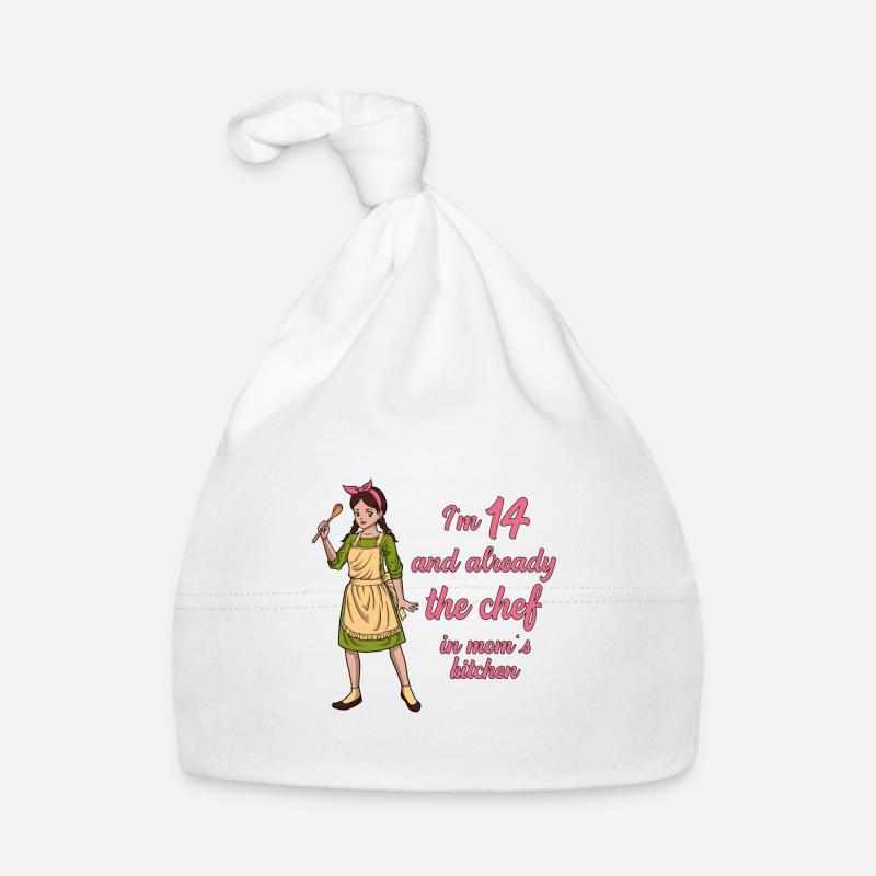 Ich bin 14 - Mädchen Koch - Baby Bio-Mütze - Weiß