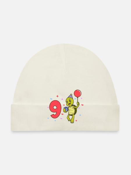 With turtle - children's birthday 9 years - Organic Baby Cap - white - Front
