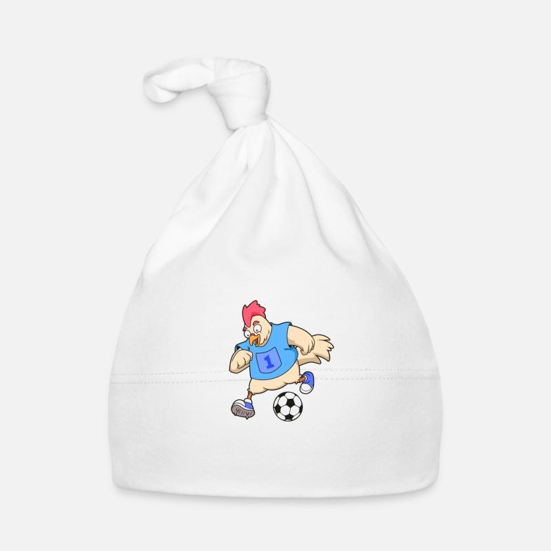 Comic Huhn spielt Fußball Baby Bio-Mütze