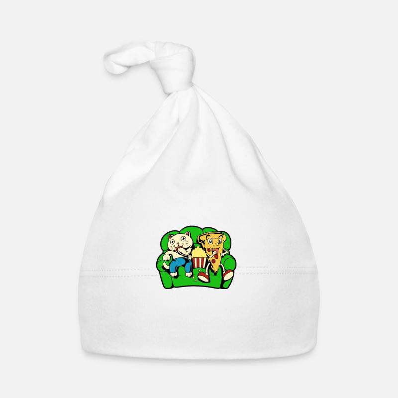 Le chat et la pizza mangent du maïs soufflé Bonnet bio Bébé