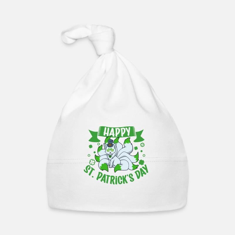 St Patricks Kitsune - Happy St Patricks Day - Baby Bio-Mütze - Weiß