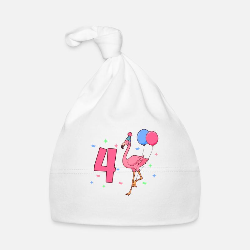 Mit Flamingo - Mädchen Geburtstag 4 Jahre Baby Bio-Mütze