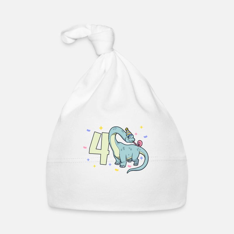 Mit Brachiosaurus - Kinder Geburtstag 4 Jahre - Baby Bio-Mütze - Weiß