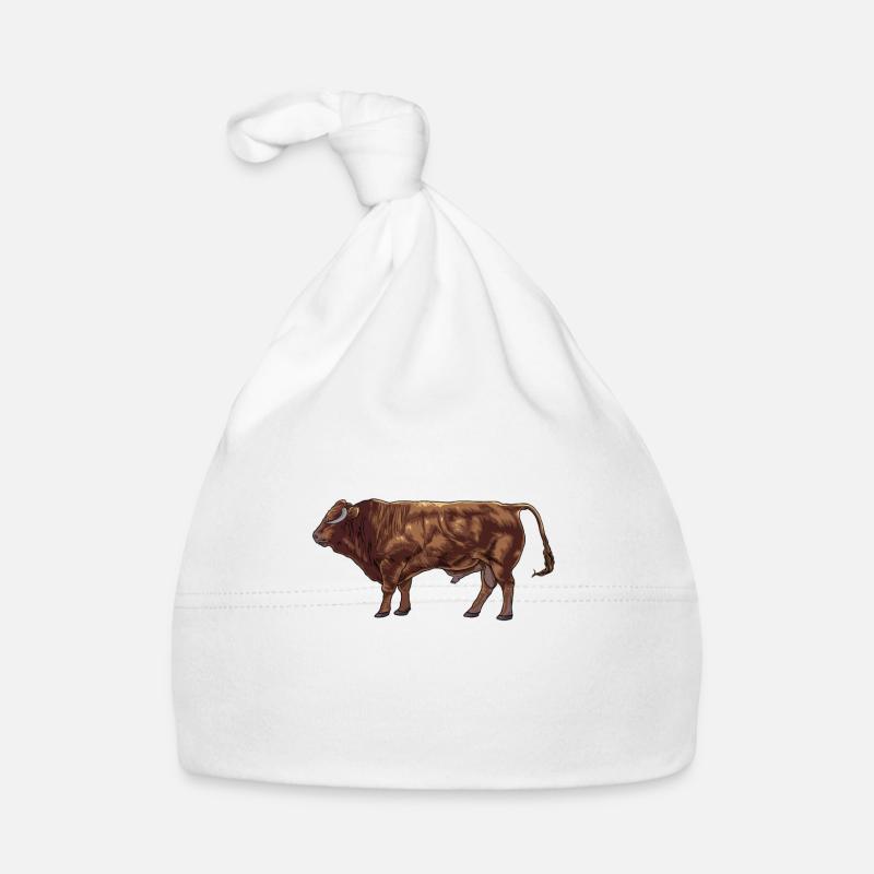 Dessin d’un bœuf limousin - Bonnet bio Bébé - blanc